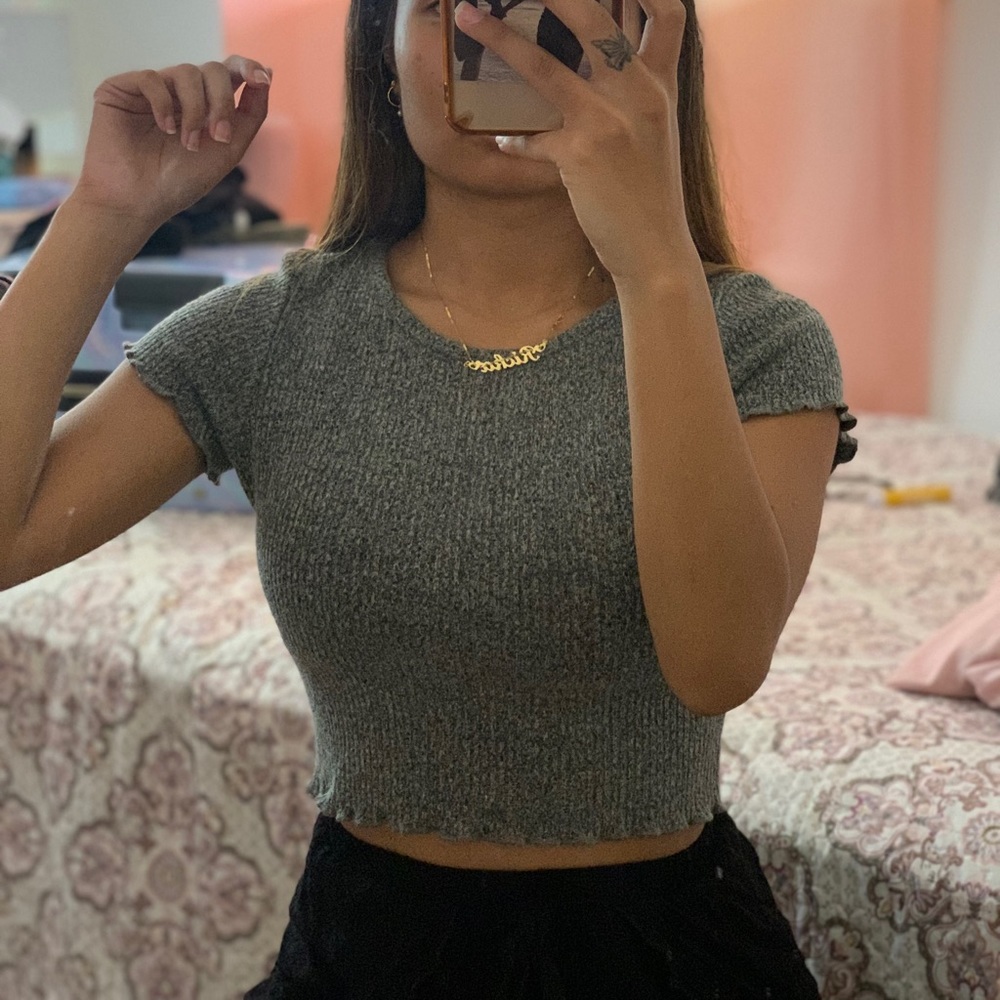 Chocolate | Gray Crop Top w/ Light Spots